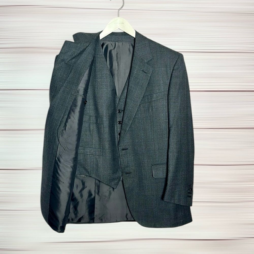 SULKA Gray Suit Jacket Blazer and Vest Super 150 Wool made in Italy size US 42R